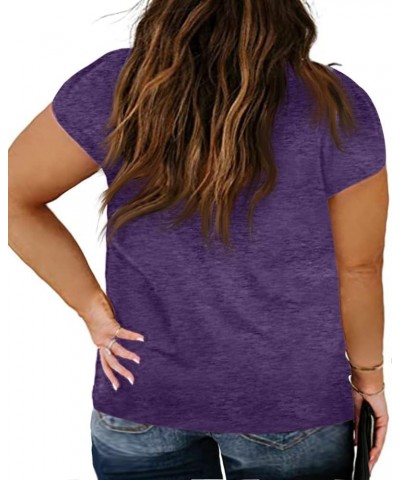 Womens Plus Size Tops V Neck T Shirts Casual Loose Petal Sleeve Tee Shirts Purple $16.81 T-Shirts