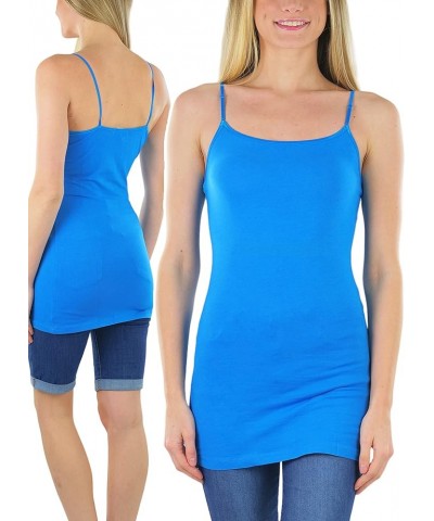 Women's Long Tank Top w/Adjustable Spaghetti Straps Teal Blue $9.41 Tanks