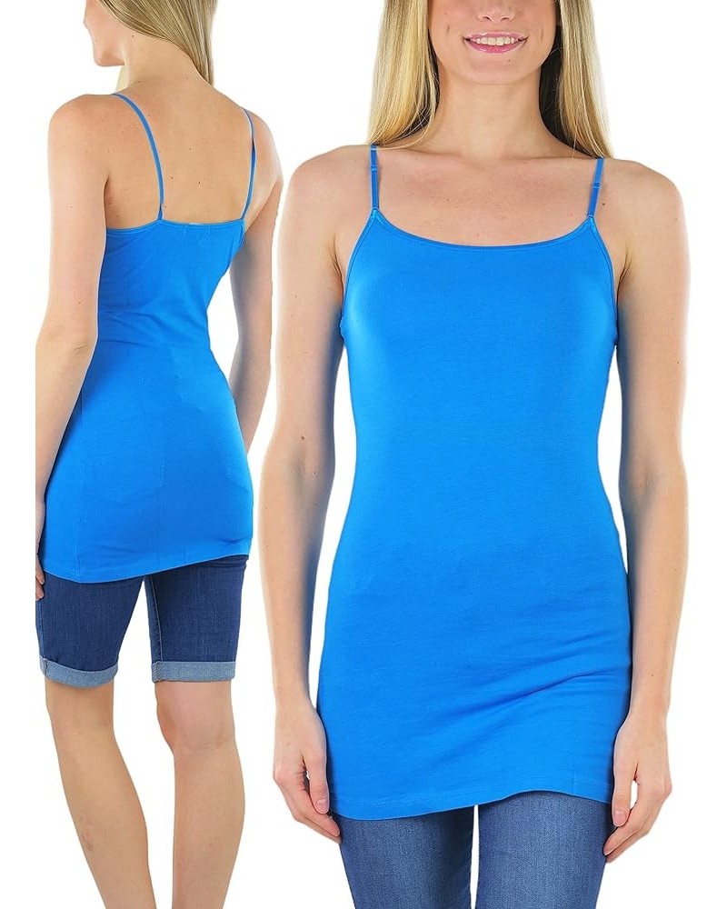 Women's Long Tank Top w/Adjustable Spaghetti Straps Teal Blue $9.41 Tanks