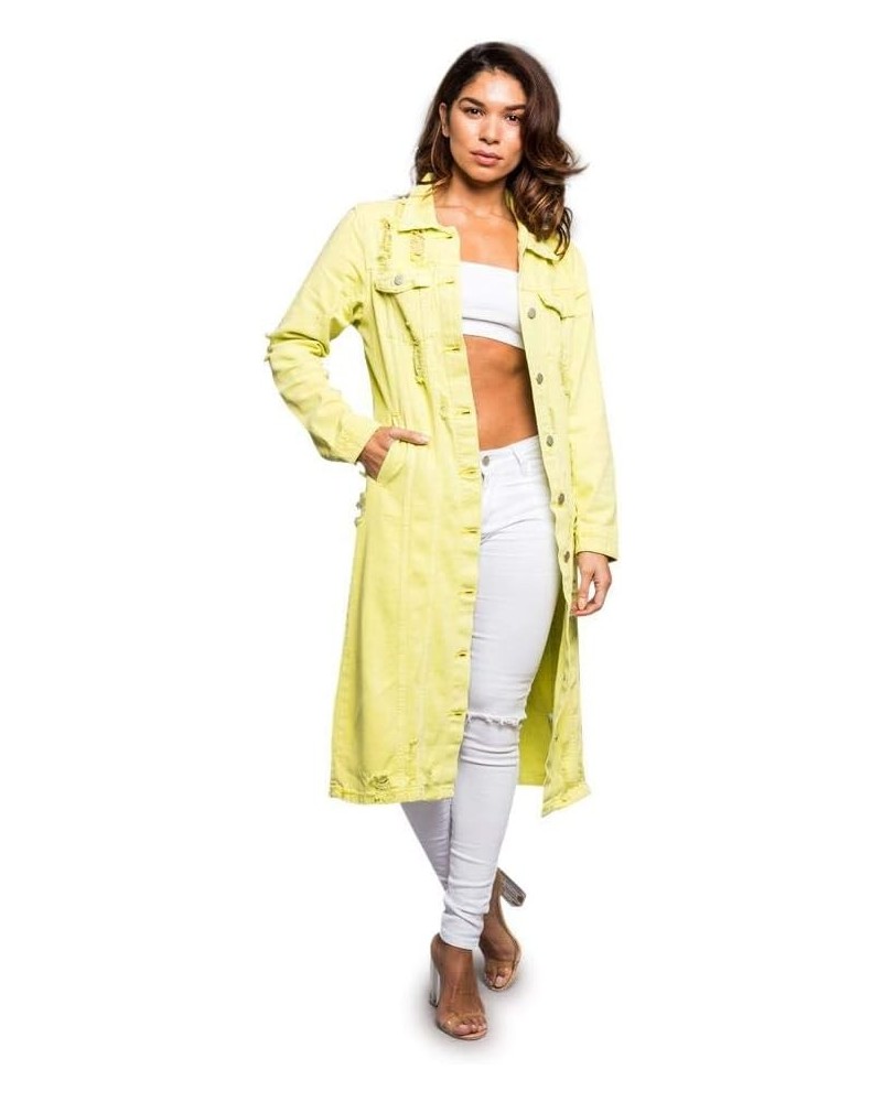 Women's Destroyed Denim Jacket Long Lime $28.59 Jackets