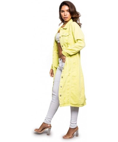 Women's Destroyed Denim Jacket Long Lime $28.59 Jackets