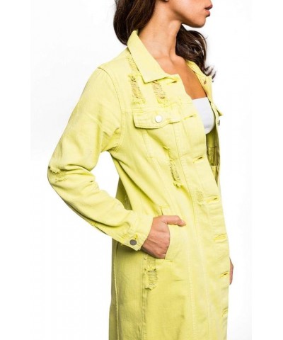 Women's Destroyed Denim Jacket Long Lime $28.59 Jackets