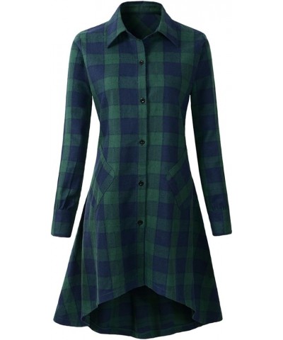 Womens Plaids V Neck Long Sleeve Irregular Hem Casual Shirt Dress Ngreen $16.00 Dresses