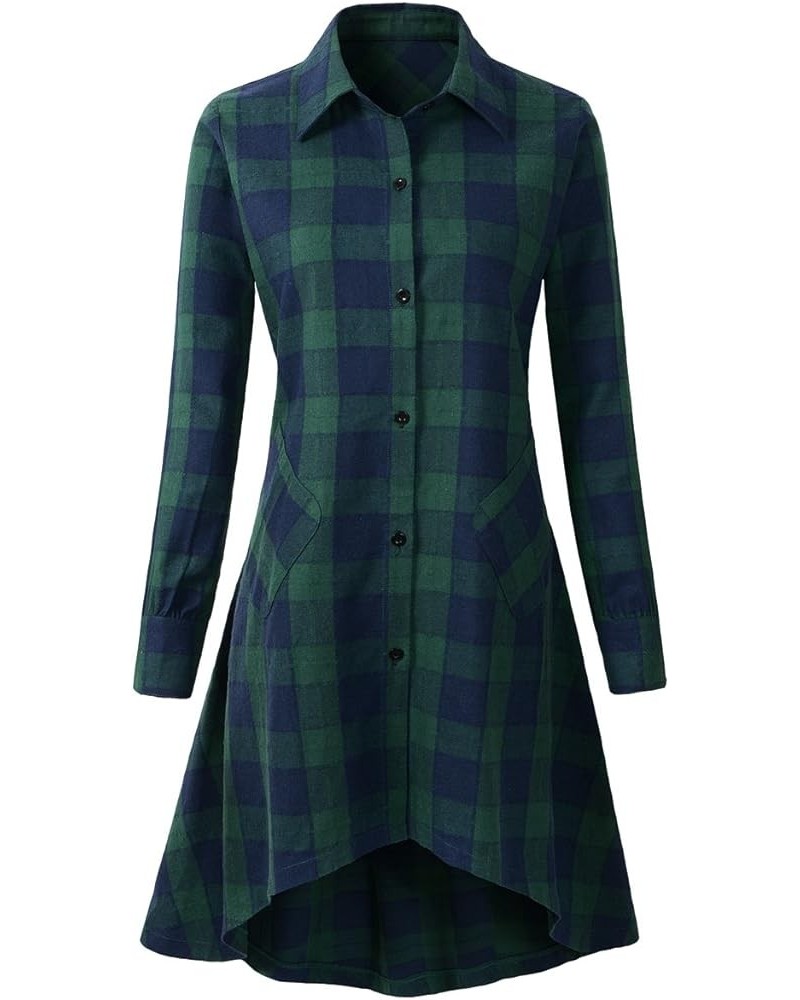 Womens Plaids V Neck Long Sleeve Irregular Hem Casual Shirt Dress Ngreen $16.00 Dresses