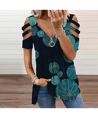 Fall Cold Shoulder Tops for Women Plus Size Casual Sexy V Neck Loose Graphic Tee T Shirts Long Sleeve Zipper Blouse New Dress...