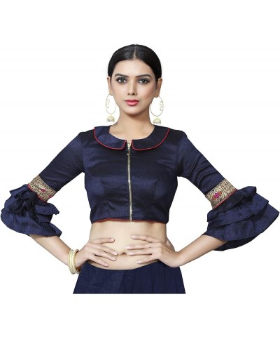 Women's Blouse for Saree Readymade Bollywood Designer New Indian Party Wear Padded Crop Top Choli Navy Blue 5 $25.20 Blouses