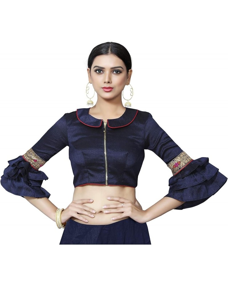 Women's Blouse for Saree Readymade Bollywood Designer New Indian Party Wear Padded Crop Top Choli Navy Blue 5 $25.20 Blouses