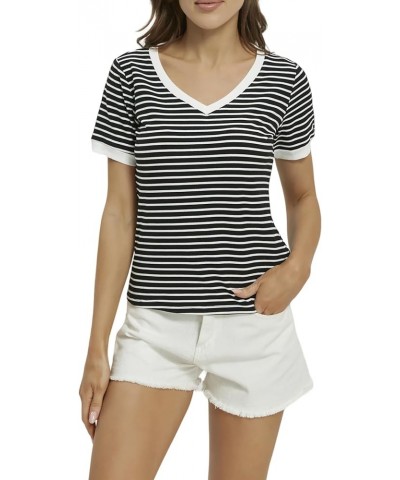 Women's V-Neck Striped T-Shirt Summer Slim Fit Short Sleeve Colorful Striped Tops Black and White Stripes $14.15 T-Shirts