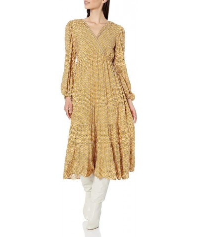 Women's Rayon 3/4 Sleeve Surplice Neck Midi Dress Camel Four Leaf Clover Pnl $16.71 Dresses