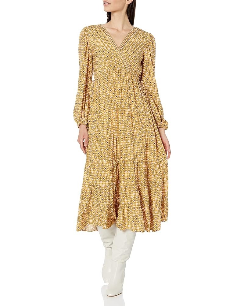 Women's Rayon 3/4 Sleeve Surplice Neck Midi Dress Camel Four Leaf Clover Pnl $16.71 Dresses