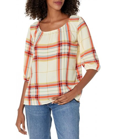 Women's 3/4 Sleeve Peasant Elastic-Hem Top Banana/Orange $9.03 Blouses