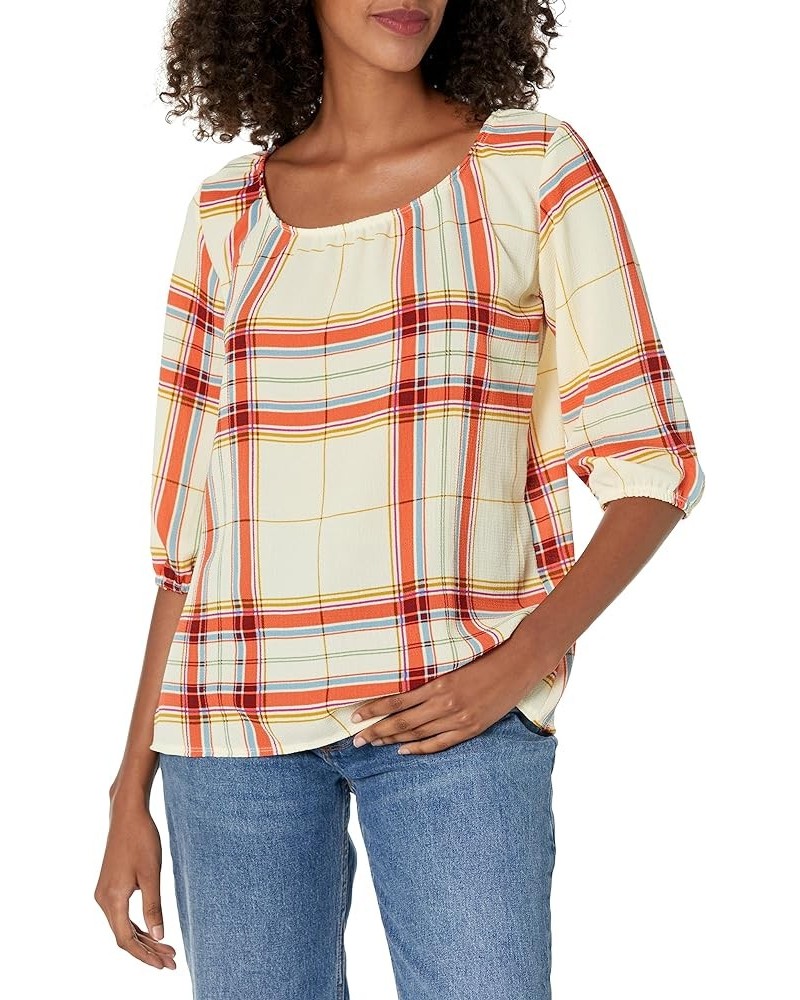 Women's 3/4 Sleeve Peasant Elastic-Hem Top Banana/Orange $9.03 Blouses