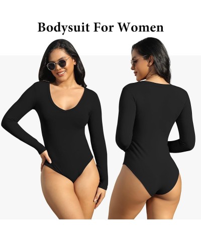 Womens 4/5 Pack V Neck Bodysuit Daily Casual Womens Long Sleeve Bodysuit Stretch Basic Body Suit Tops 5 Pack: Black&nude&ligh...