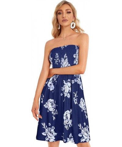 Summer Dresses for Women Beach Cover Ups Strapless Boho Floral Print Sundress Navy Rose Flower $13.85 Dresses