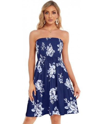 Summer Dresses for Women Beach Cover Ups Strapless Boho Floral Print Sundress Navy Rose Flower $13.85 Dresses