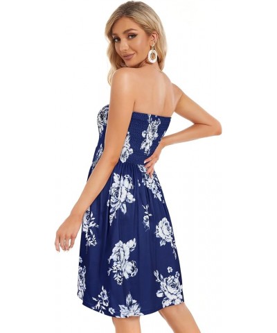 Summer Dresses for Women Beach Cover Ups Strapless Boho Floral Print Sundress Navy Rose Flower $13.85 Dresses