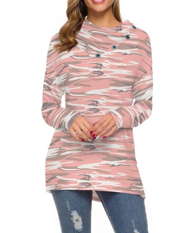 Womens Long Sleeve Button Cowl Neck Casual Loose Tunic Tops Blouse Camo Pink $16.31 Tops