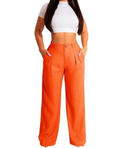 Palazzo Pants Women Plus Size High Waisted Sweat Pants Summer Wide Leg Linen Beach Trousers Cozy Gaucho Pants Orange $12.30 P...