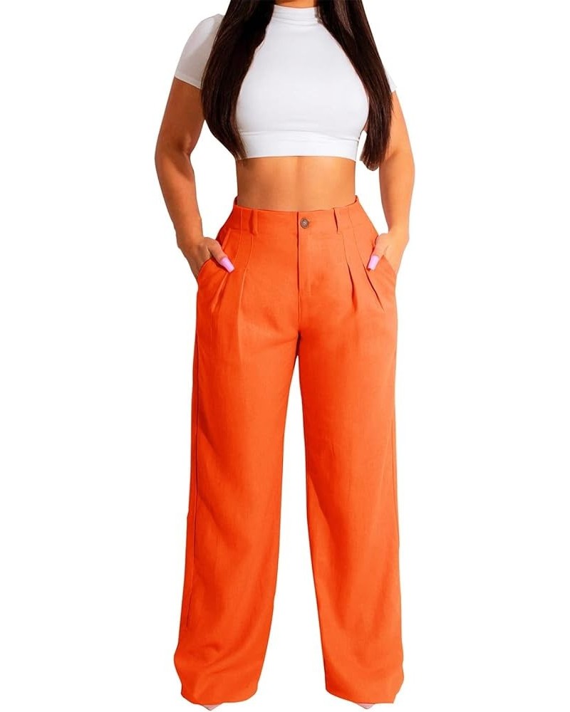 Palazzo Pants Women Plus Size High Waisted Sweat Pants Summer Wide Leg Linen Beach Trousers Cozy Gaucho Pants Orange $12.30 P...