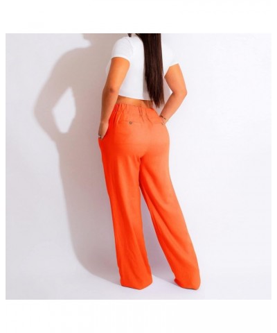 Palazzo Pants Women Plus Size High Waisted Sweat Pants Summer Wide Leg Linen Beach Trousers Cozy Gaucho Pants Orange $12.30 P...