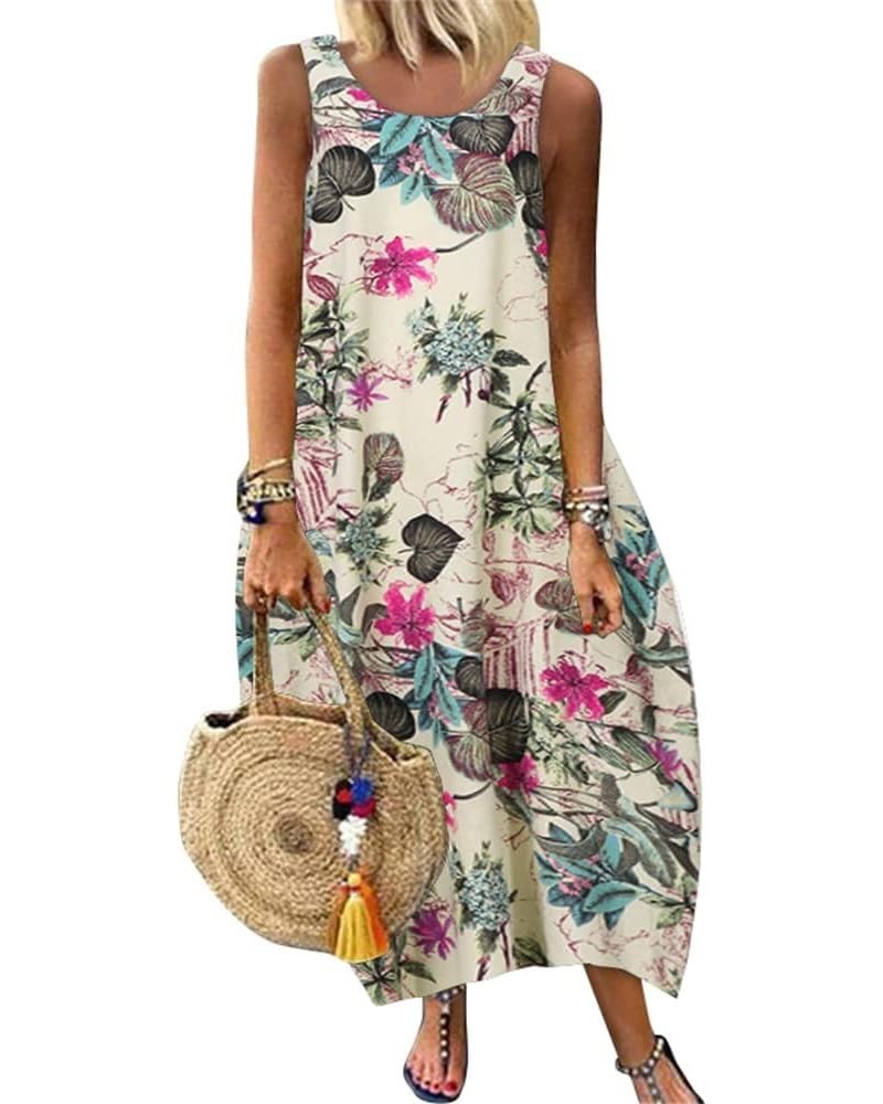 Women Spring Summer Maxi Long Dress Sleeveless Floral Print Boho Casual Loose Beach Party Midi Dresses 1-red $18.72 Dresses