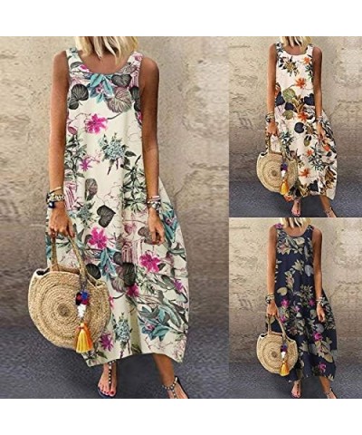 Women Spring Summer Maxi Long Dress Sleeveless Floral Print Boho Casual Loose Beach Party Midi Dresses 1-red $18.72 Dresses