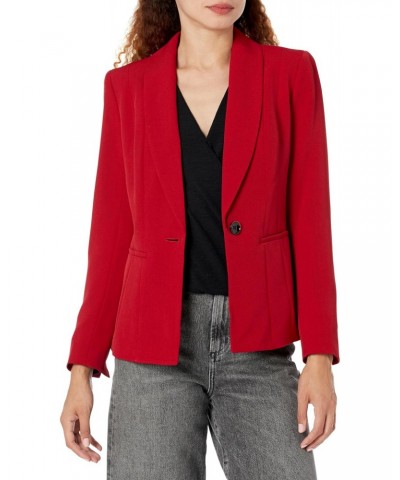 Women's Seamed 1 Button Shawl Collar Jacket FIRE RED $37.01 Jackets