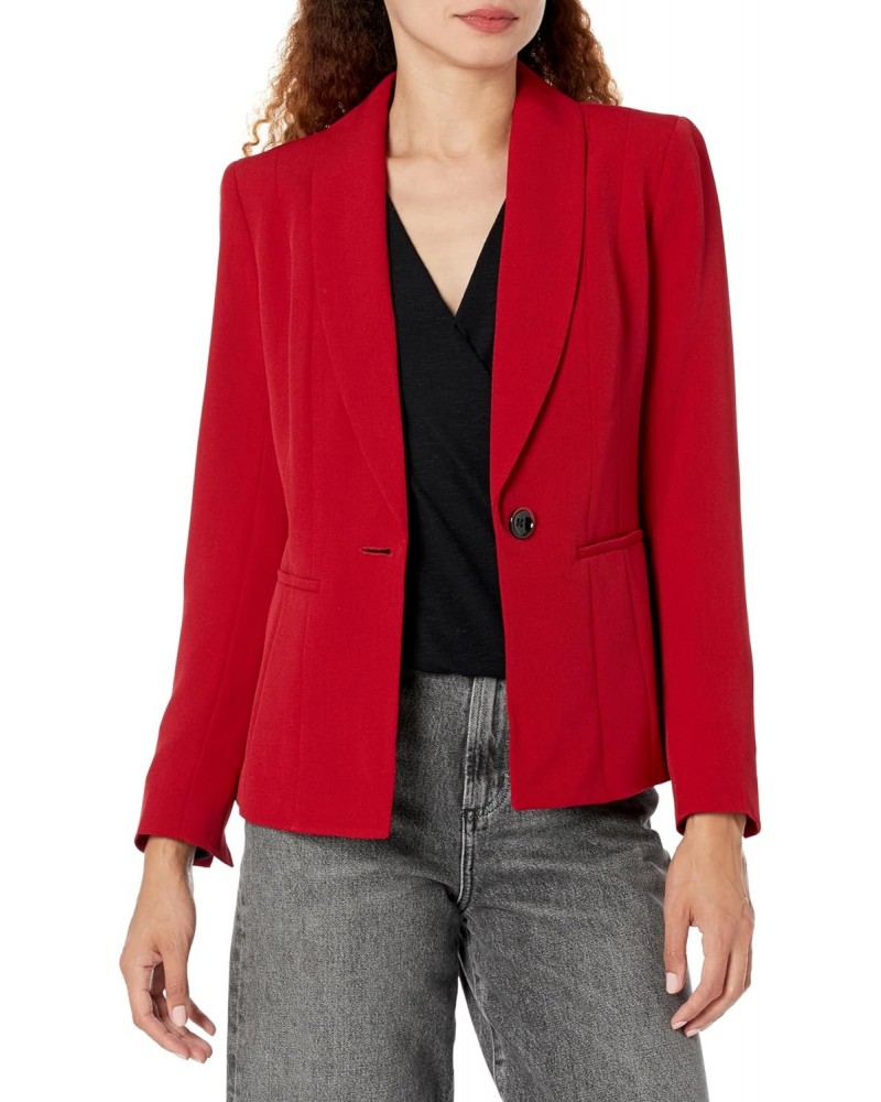 Women's Seamed 1 Button Shawl Collar Jacket FIRE RED $37.01 Jackets