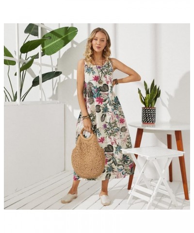 Women Spring Summer Maxi Long Dress Sleeveless Floral Print Boho Casual Loose Beach Party Midi Dresses 1-red $18.72 Dresses