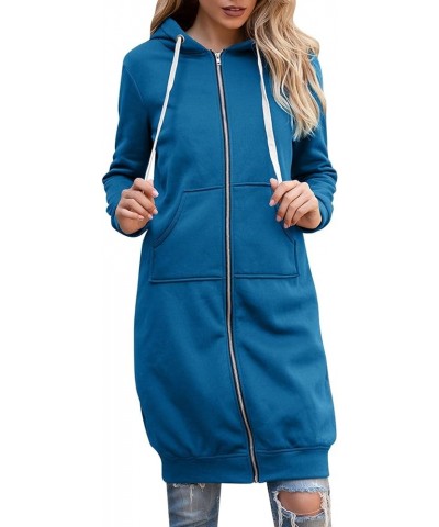 Women's Casual Long Hoodies Jacket Winter Tunic Sweatshirts Fashion Comfortable Full Zip Up Hooded Coats with Pockets Blue $1...