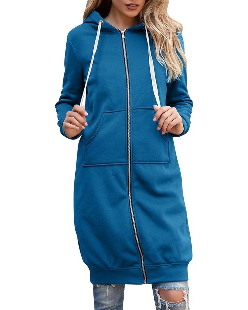 Women's Casual Long Hoodies Jacket Winter Tunic Sweatshirts Fashion Comfortable Full Zip Up Hooded Coats with Pockets Blue $1...