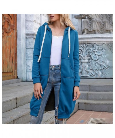 Women's Casual Long Hoodies Jacket Winter Tunic Sweatshirts Fashion Comfortable Full Zip Up Hooded Coats with Pockets Blue $1...