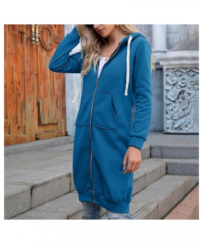 Women's Casual Long Hoodies Jacket Winter Tunic Sweatshirts Fashion Comfortable Full Zip Up Hooded Coats with Pockets Blue $1...