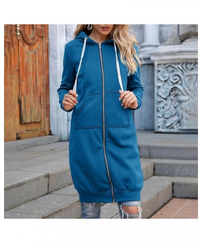 Women's Casual Long Hoodies Jacket Winter Tunic Sweatshirts Fashion Comfortable Full Zip Up Hooded Coats with Pockets Blue $1...