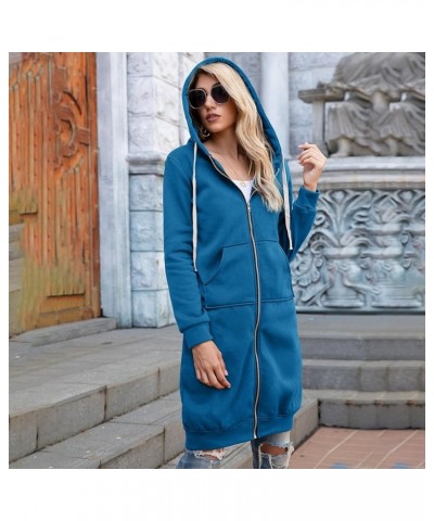 Women's Casual Long Hoodies Jacket Winter Tunic Sweatshirts Fashion Comfortable Full Zip Up Hooded Coats with Pockets Blue $1...