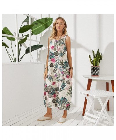 Women Spring Summer Maxi Long Dress Sleeveless Floral Print Boho Casual Loose Beach Party Midi Dresses 1-red $18.72 Dresses