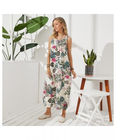 Women Spring Summer Maxi Long Dress Sleeveless Floral Print Boho Casual Loose Beach Party Midi Dresses 1-red $18.72 Dresses