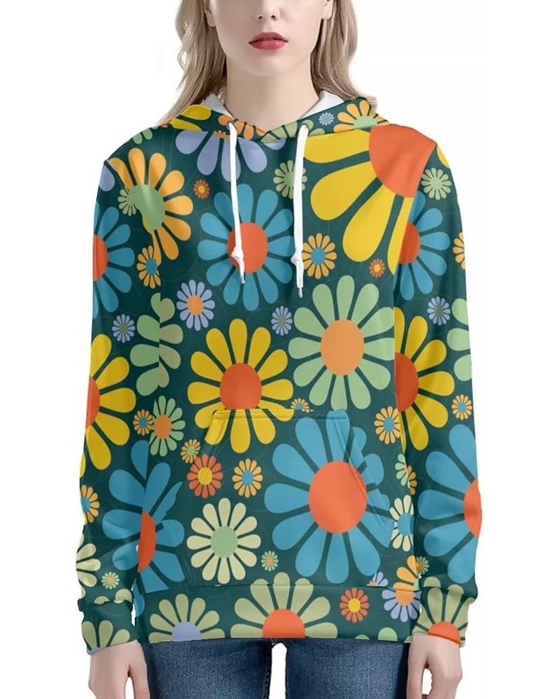 Women's Active Hoodies Athletic Sweatshirts with Front Kangaroo Pocket Long Sleeve Pullover Tops Colorful Hippie Flower $14.0...