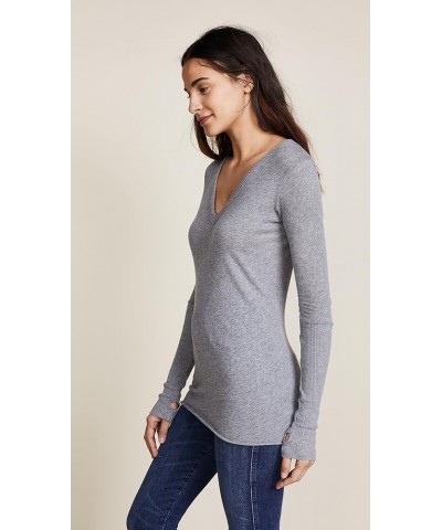 Women's Cashmere Blend Cuffed V-Neck Top with Thumbholes Smoke $53.94 T-Shirts