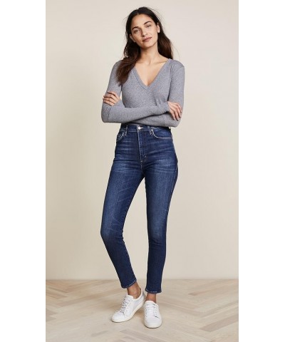 Women's Cashmere Blend Cuffed V-Neck Top with Thumbholes Smoke $53.94 T-Shirts