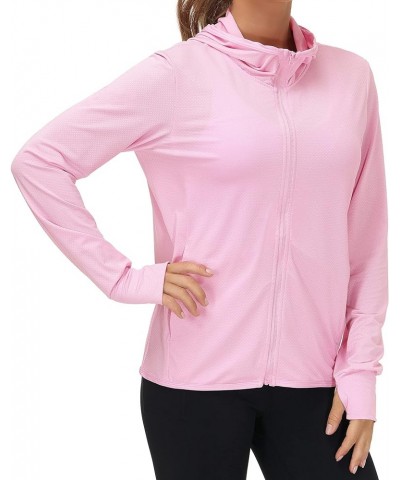 Women's UPF 50+ Sun Protection Hooded Jacket Long Sleeve UV Shirts With Pockets Hiking Outdoor Performance Pink $13.34 Jackets