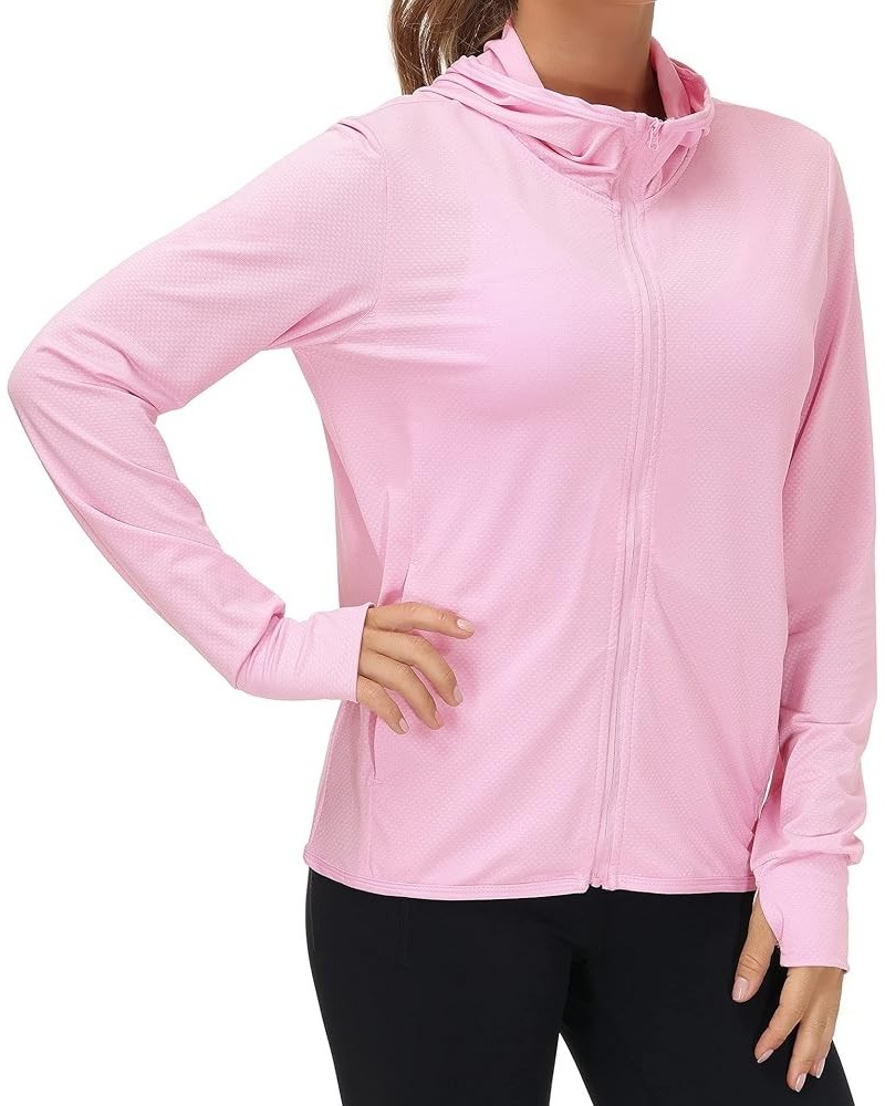 Women's UPF 50+ Sun Protection Hooded Jacket Long Sleeve UV Shirts With Pockets Hiking Outdoor Performance Pink $13.34 Jackets