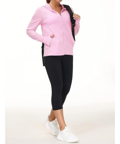 Women's UPF 50+ Sun Protection Hooded Jacket Long Sleeve UV Shirts With Pockets Hiking Outdoor Performance Pink $13.34 Jackets