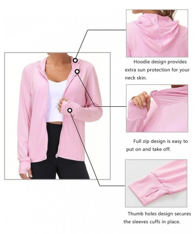 Women's UPF 50+ Sun Protection Hooded Jacket Long Sleeve UV Shirts With Pockets Hiking Outdoor Performance Pink $13.34 Jackets