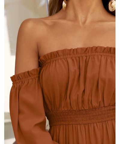 Women's 2024 Boho Sexy Off Shoulder Long Sleeve Smocked High Waist Side Split Flowy A Line Tiered Long Maxi Dress Caramel $24...