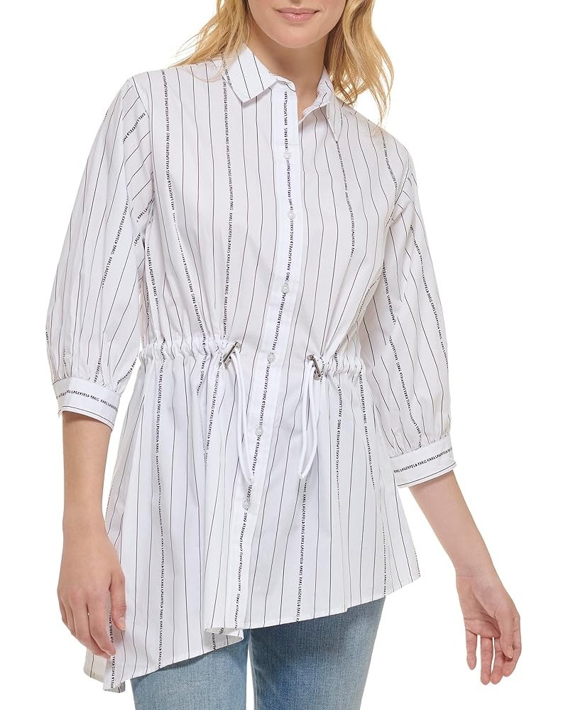 Women's Everyday Waist Tie Blouse Long Sleeve Wht/Blk 1 $26.71 Blouses