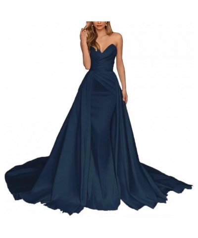 Elegant Beach Mermaid Wedding Dresses Satin Prom Ball Gowns for Bride Long Formal Evening Party Gowns A-navy Blue $35.70 Dresses