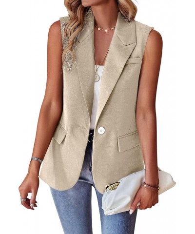 Women's Casual Business Blazer Vest Sleeveless Open Front Blazer Waistcoat with Pockets Light Khaki $13.44 Jackets