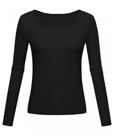 Long Sleeve Shirts for Women Scoop Neck Baselayer Casual Tops Black $11.01 Activewear