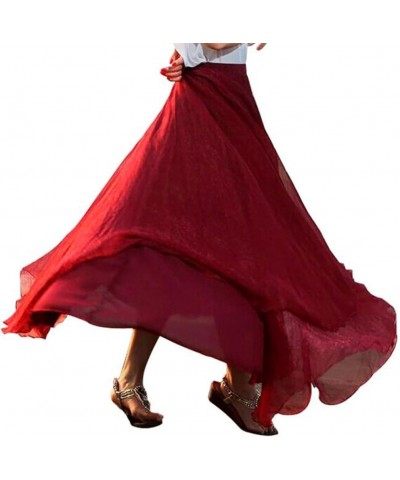 Skirts, Women Elastic Waist Chiffon Long Maxi Beach Dress Watermelon Red $12.86 Skirts